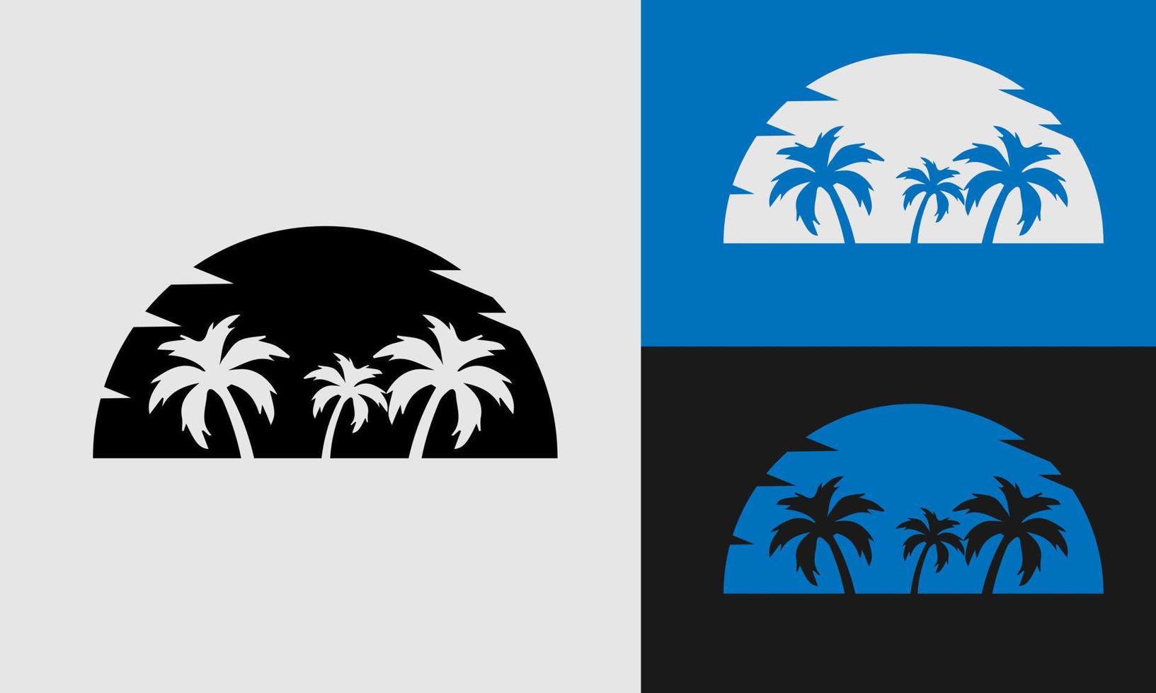 coconut tree and sun half logo elements vector