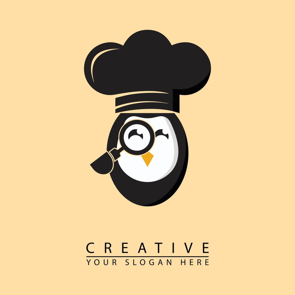 diseño del logotipo del pingüino chef vector