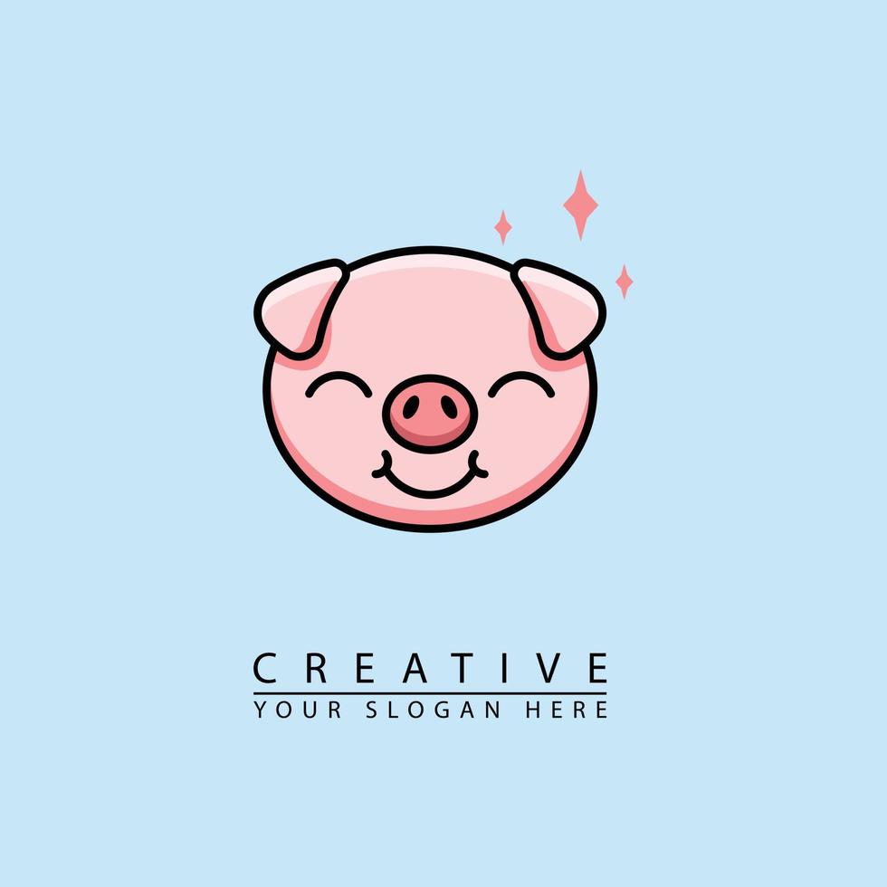 pig head smiling logo icon design vector