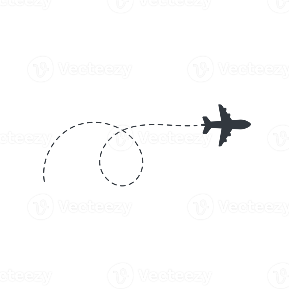 icono de viaje de rutas de avión. viaje desde el punto de inicio y trazado de línea de puntos. png