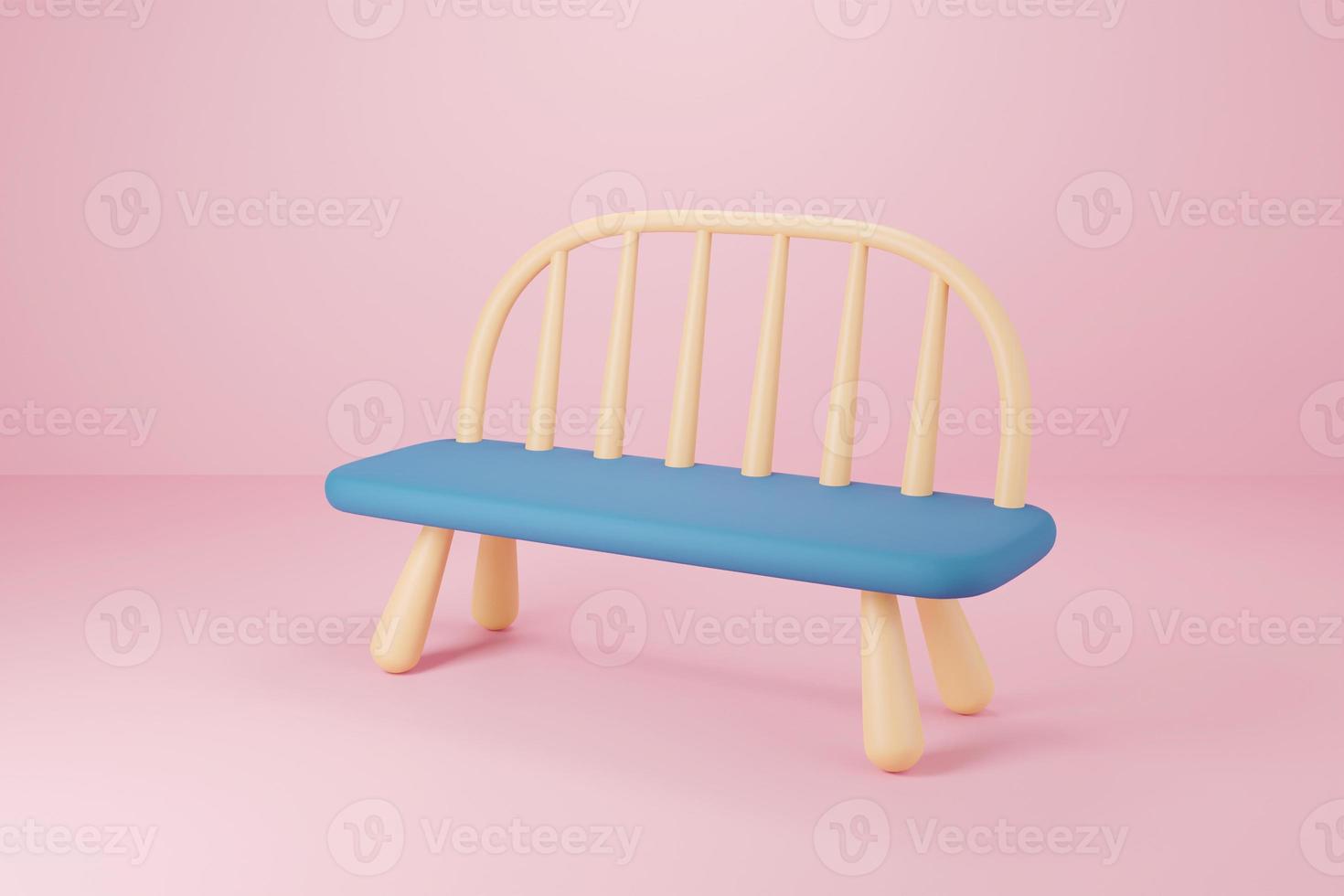 Blue bench in the pink room. 3D mock up. 3D render illustration. photo