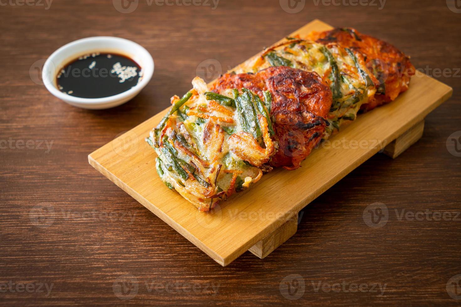 Pajeon or Korean pancake and Korean Kimchi pancake or Kimchijeon on white background photo