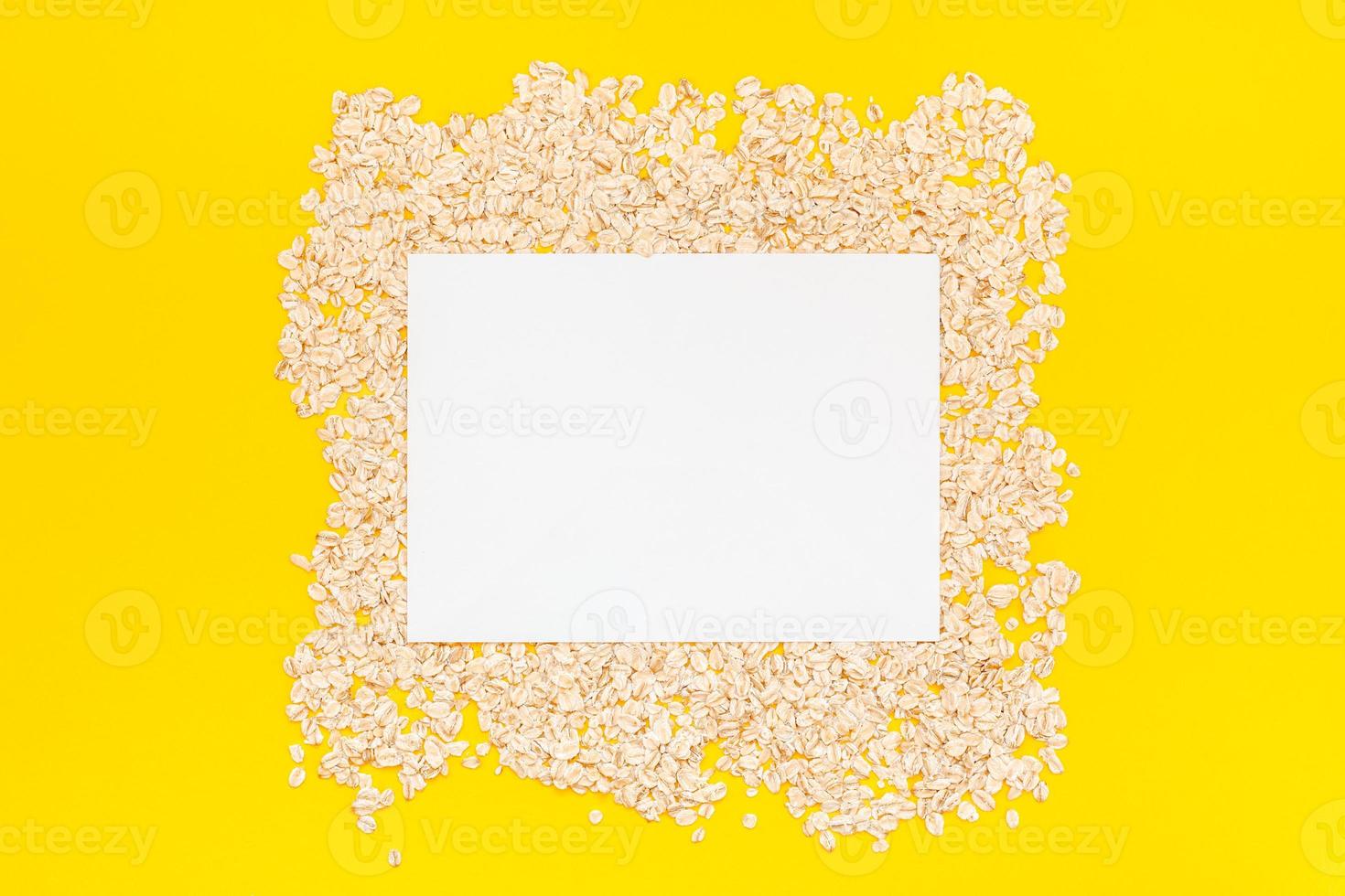 Top view of oatmeal flakes in minimal style photo