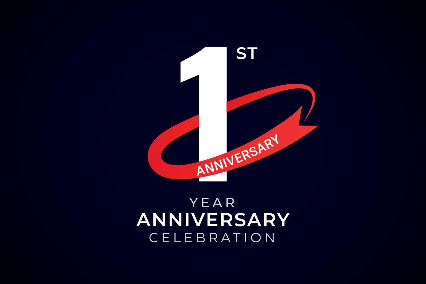 1st anniversary celebration with white number and red ribbon illustration vector
