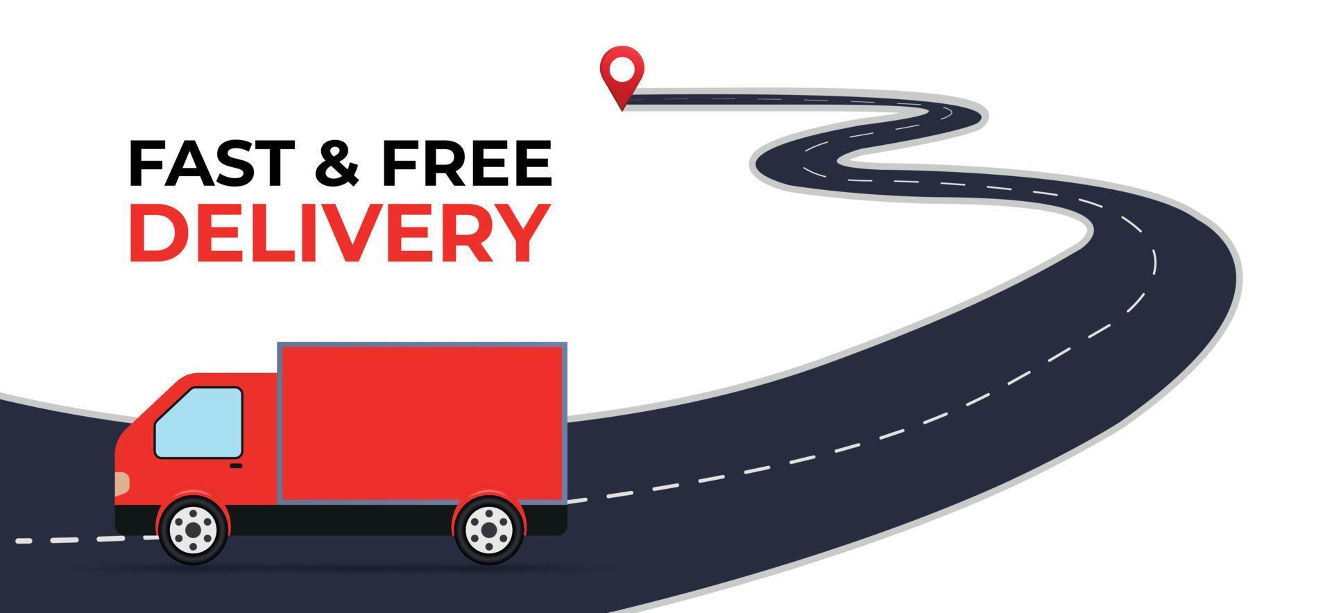 Fast and free delivery with truck on road 14631796 Vector Art at Vecteezy