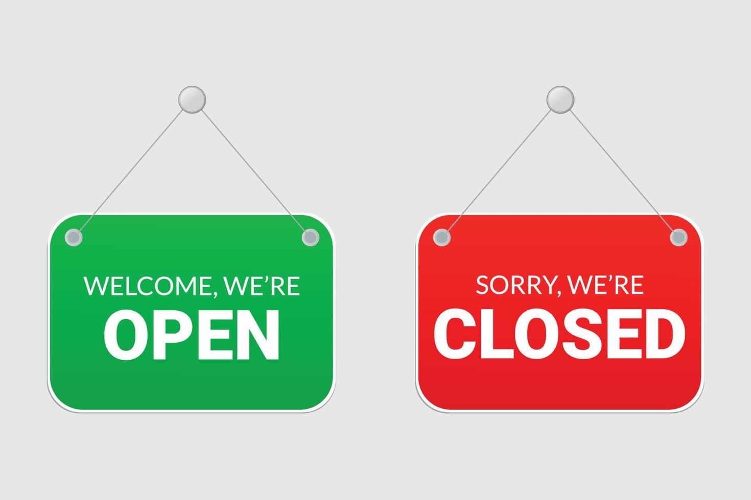 Open and Closed hanging door signs isolated on white background. vector