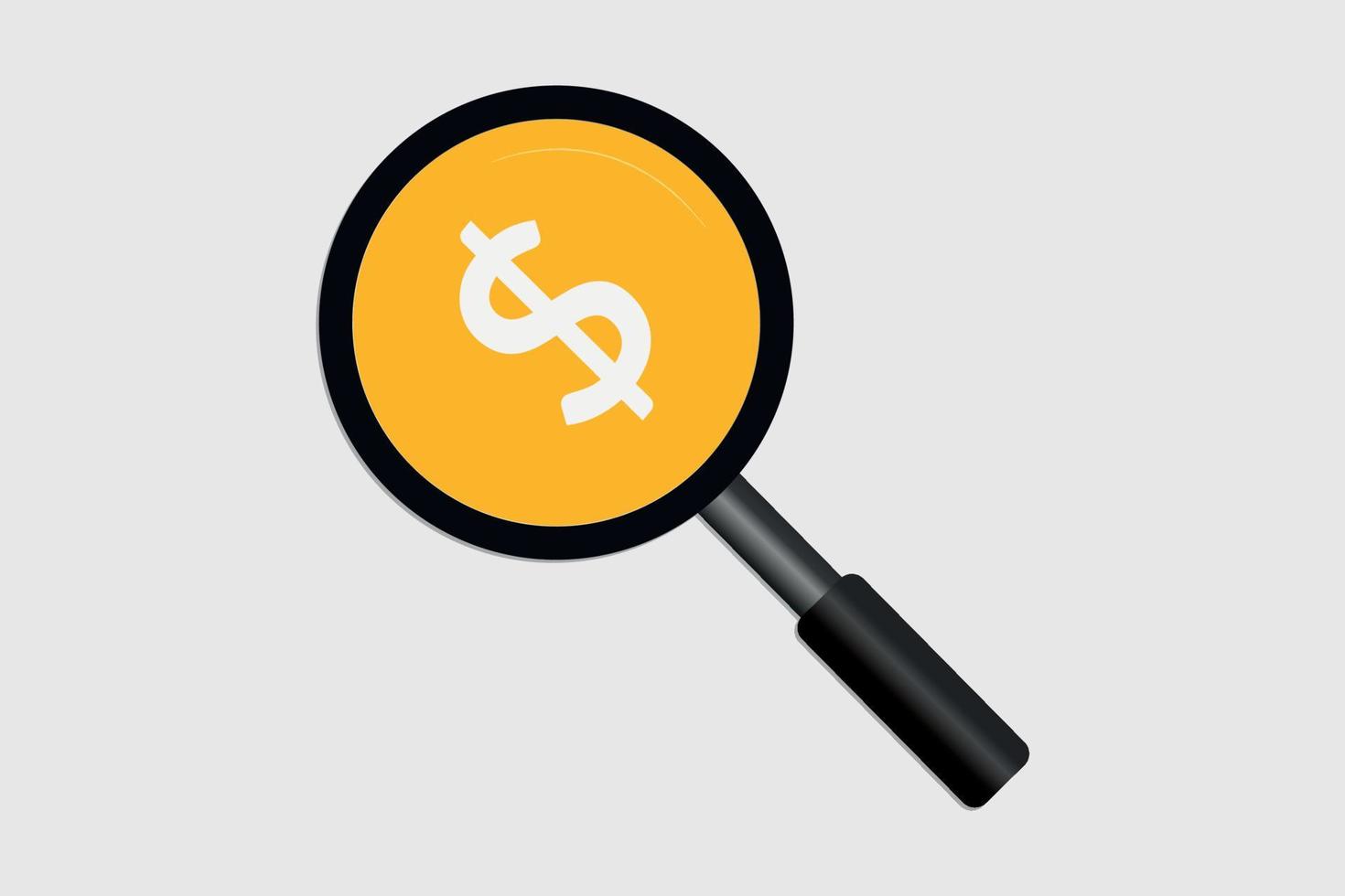 Dollar sign with magnifying glass vector