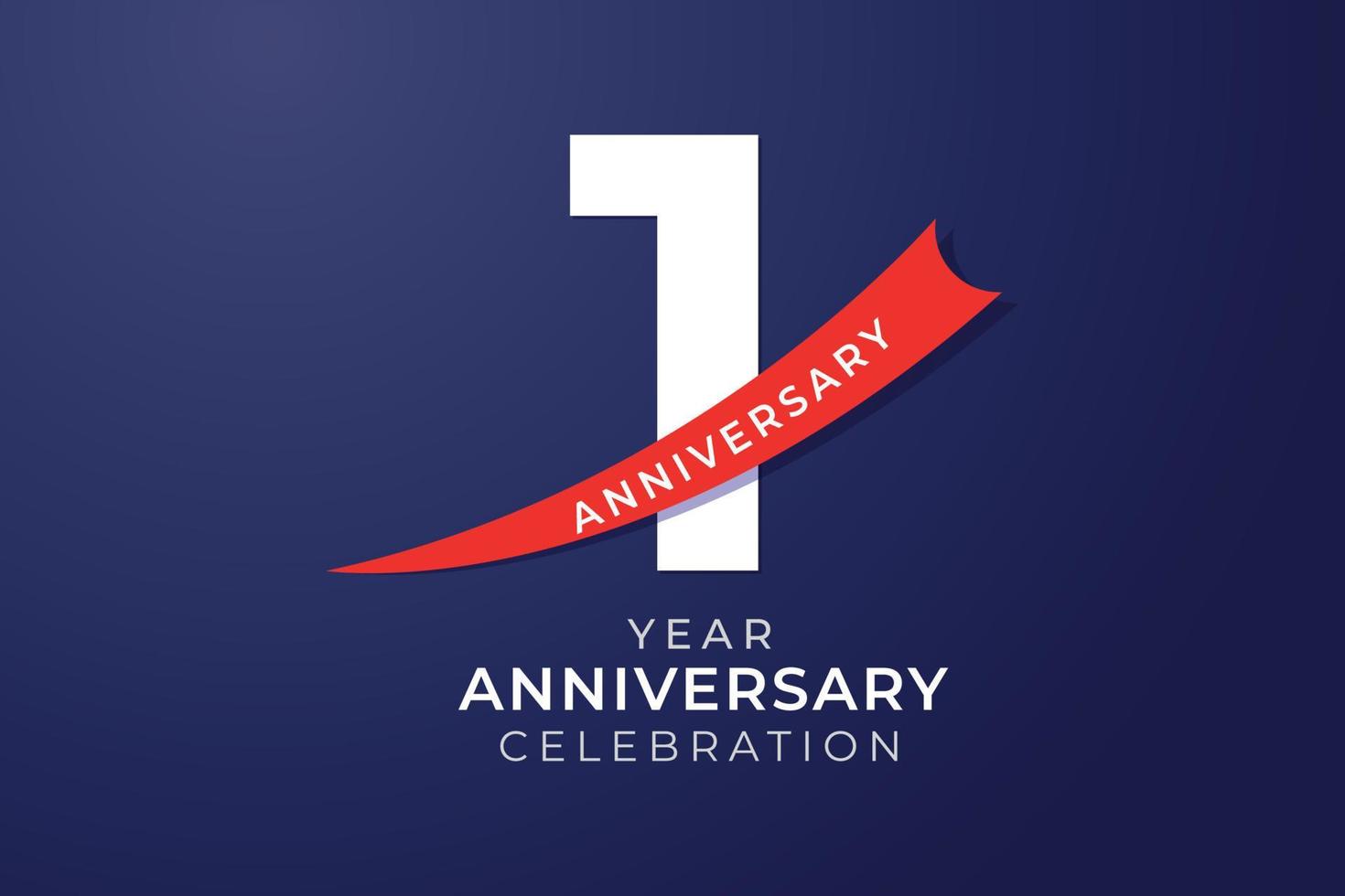 1st anniversary celebration with white number and red ribbon illustration vector