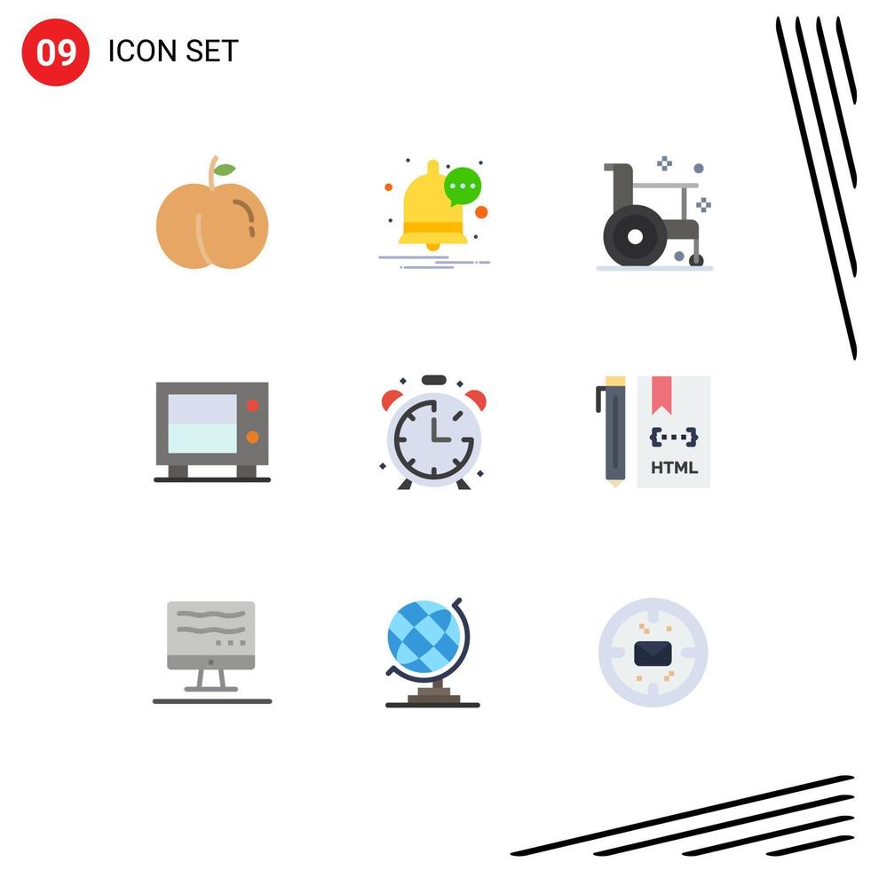 Modern Set of 9 Flat Colors Pictograph of code education health clock safe Editable Vector Design Elements