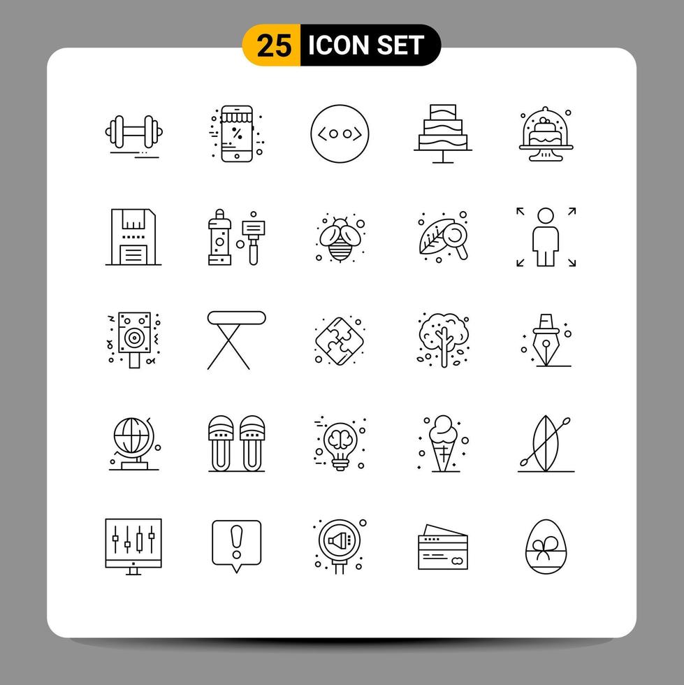 Universal Icon Symbols Group of 25 Modern Lines of cakes baking brackets baked food Editable Vector Design Elements