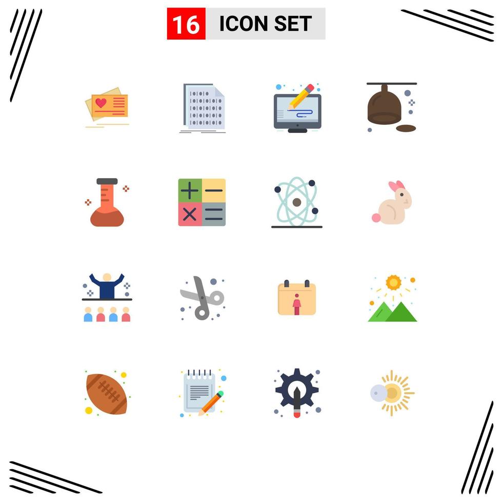 16 User Interface Flat Color Pack of modern Signs and Symbols of chemical fruit document diet screen Editable Pack of Creative Vector Design Elements