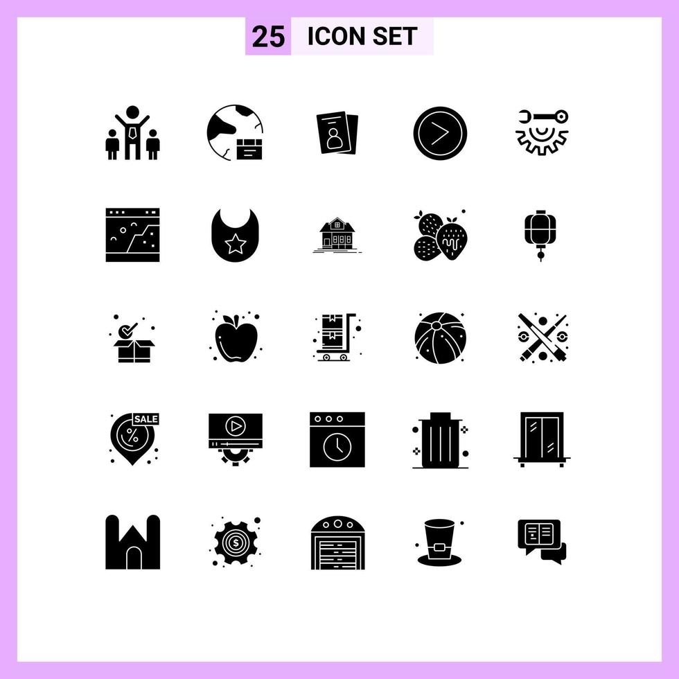 Universal Icon Symbols Group of 25 Modern Solid Glyphs of garage tools user id right arrow Editable Vector Design Elements