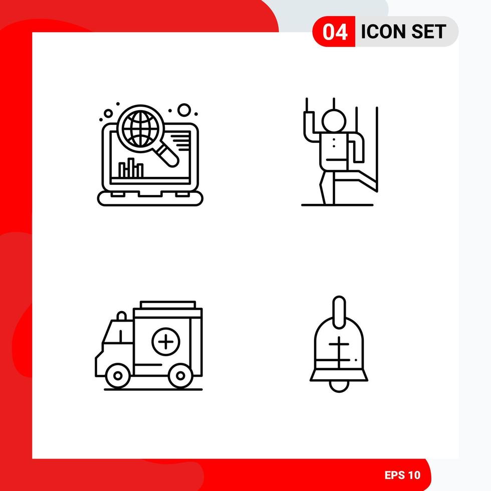 Creative Set of 4 Universal Outline Icons isolated on White Background Creative Black Icon vector background