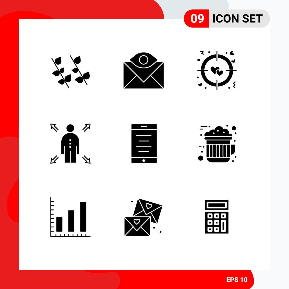 9 User Interface Solid Glyph Pack of modern Signs and Symbols of cell mobile inbox opportunity business Editable Vector Design Elements