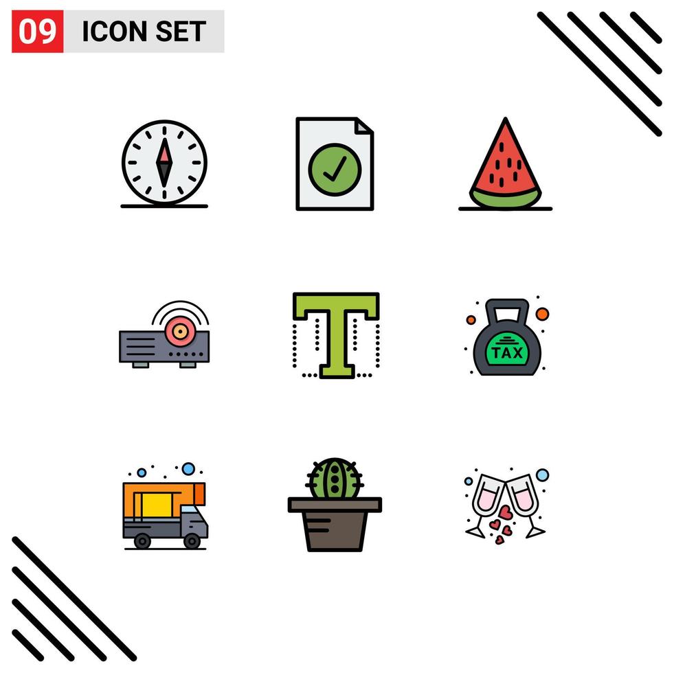 9 iconos creativos signos y símbolos modernos de la máquina de fuentes proyector de postres elementos de diseño vectorial editables saludables vector