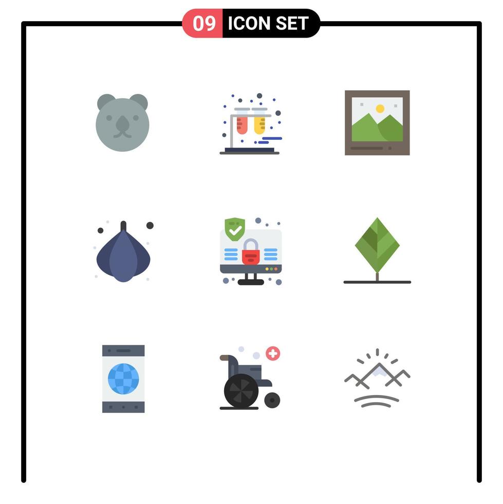 paquete de iconos de vector de stock de 9 signos y símbolos de línea para elementos de diseño de vector editable de vegetales de internet de foto de seguridad de hoja