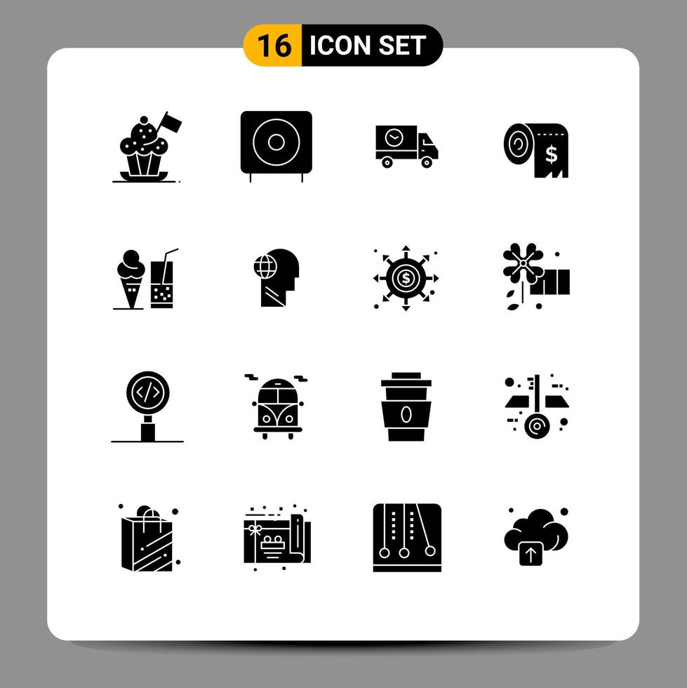 User Interface Pack of 16 Basic Solid Glyphs of costs budget products truck shipping Editable Vector Design Elements