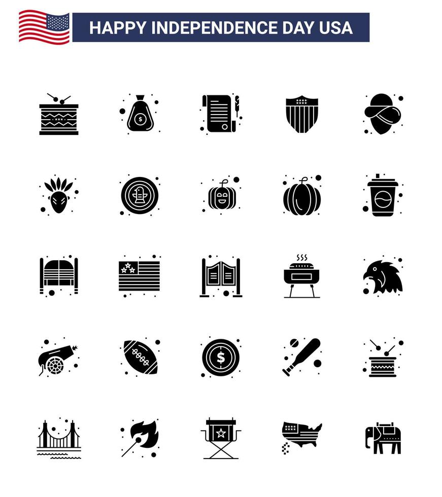 25 Creative USA Icons Modern Independence Signs and 4th July Symbols of cowboy usa cash seurity american Editable USA Day Vector Design Elements