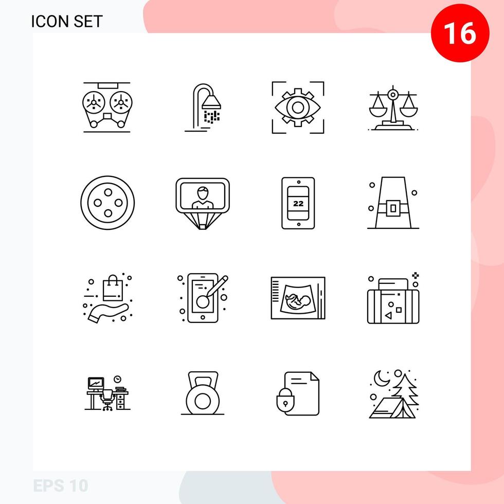 Pictogram Set of 16 Simple Outlines of sew ireland shower balance view Editable Vector Design Elements