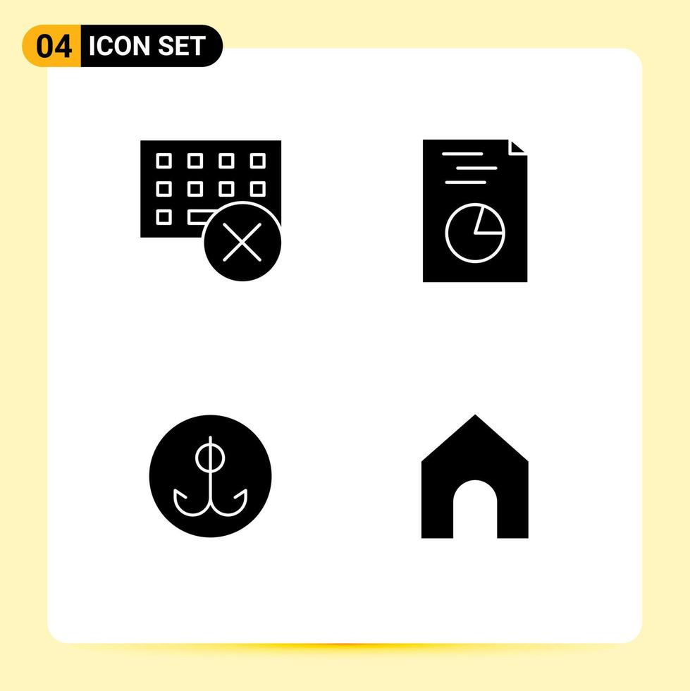 Modern Set of 4 Solid Glyphs Pictograph of computers fishing hardware hands sport Editable Vector Design Elements