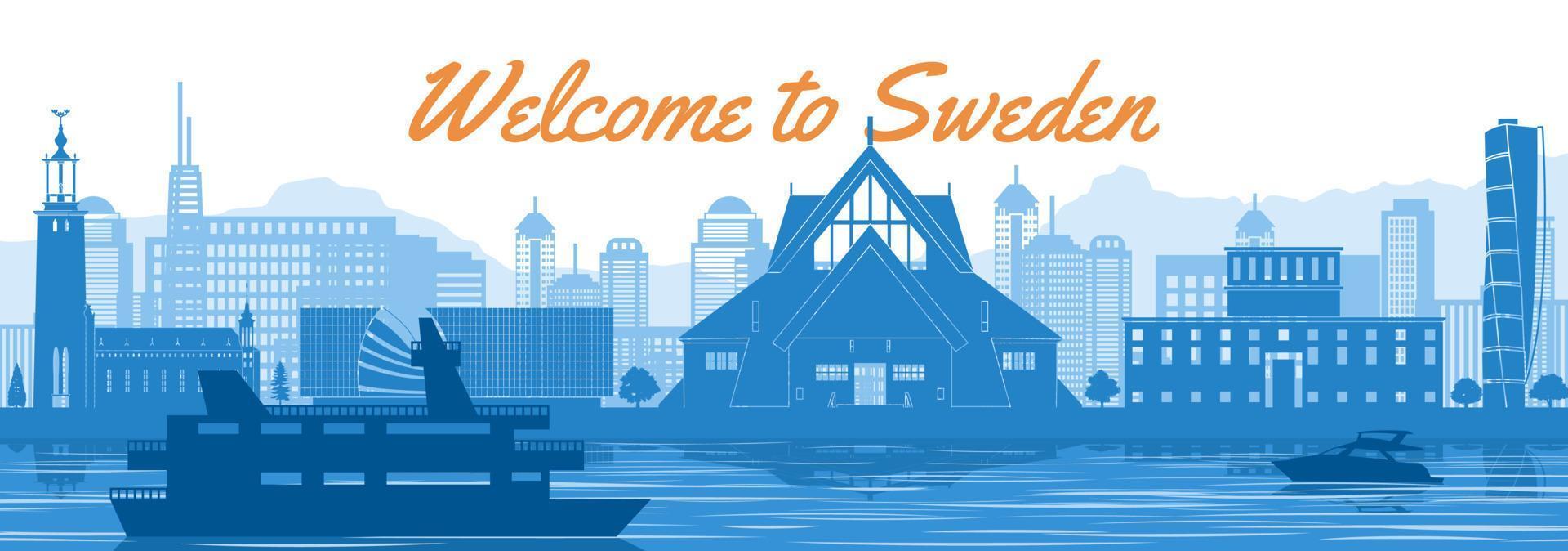 sweden famous landmark with blue and white color vector