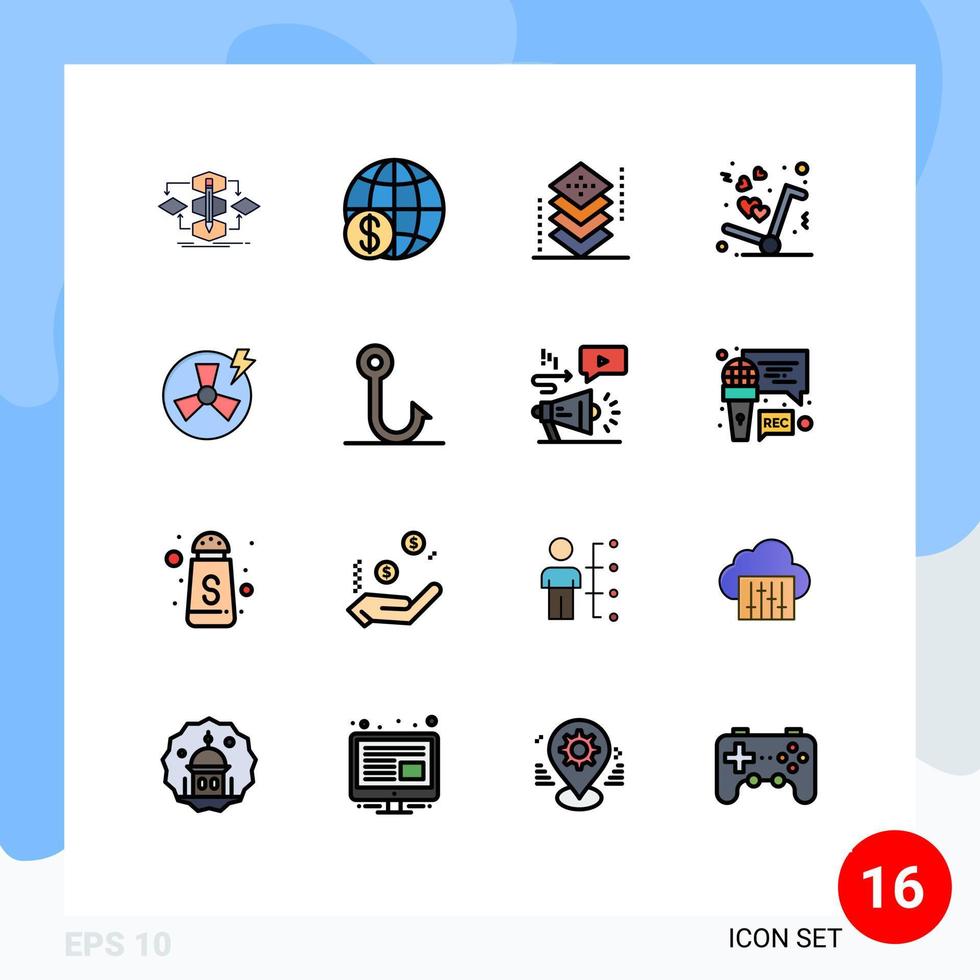 Paquete de 16 líneas llenas de color plano de interfaz de usuario de signos y símbolos modernos de desarrollo de programación de pago de entrega similar elementos de diseño de vectores creativos editables