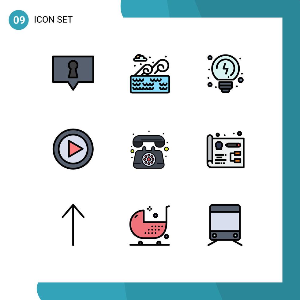 Universal Icon Symbols Group of 9 Modern Filledline Flat Colors of telephone communication solutions player music Editable Vector Design Elements