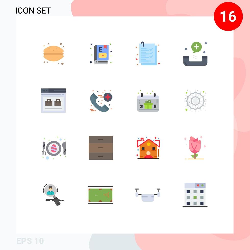 16 Universal Flat Color Signs Symbols of internet fitness study emergency call Editable Pack of Creative Vector Design Elements