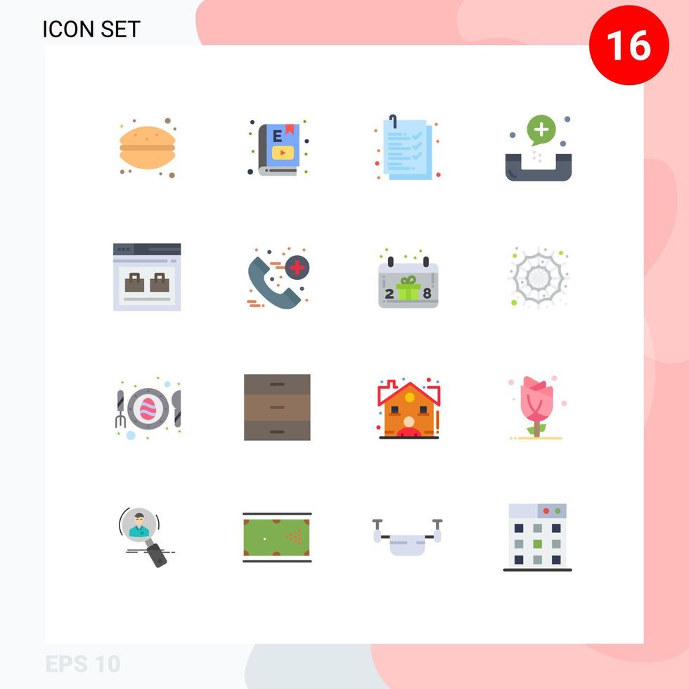 16 signos universales de color plano símbolos de internet fitness estudio llamada de emergencia paquete editable de elementos creativos de diseño de vectores