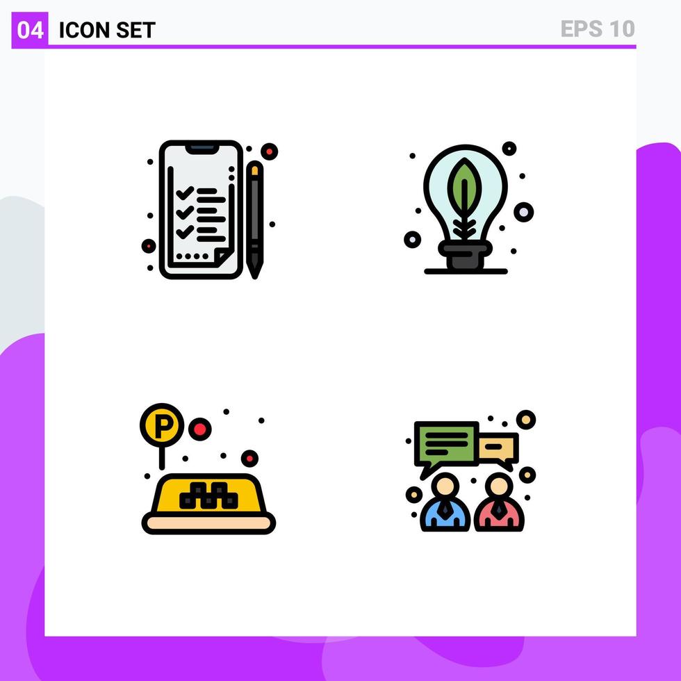 Modern Set of 4 Filledline Flat Colors and symbols such as analytics traffic earth leaf chat Editable Vector Design Elements