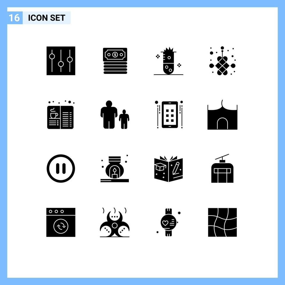 16 Universal Solid Glyphs Set for Web and Mobile Applications book new alcoholic fermentation knot nuclear fusion Editable Vector Design Elements