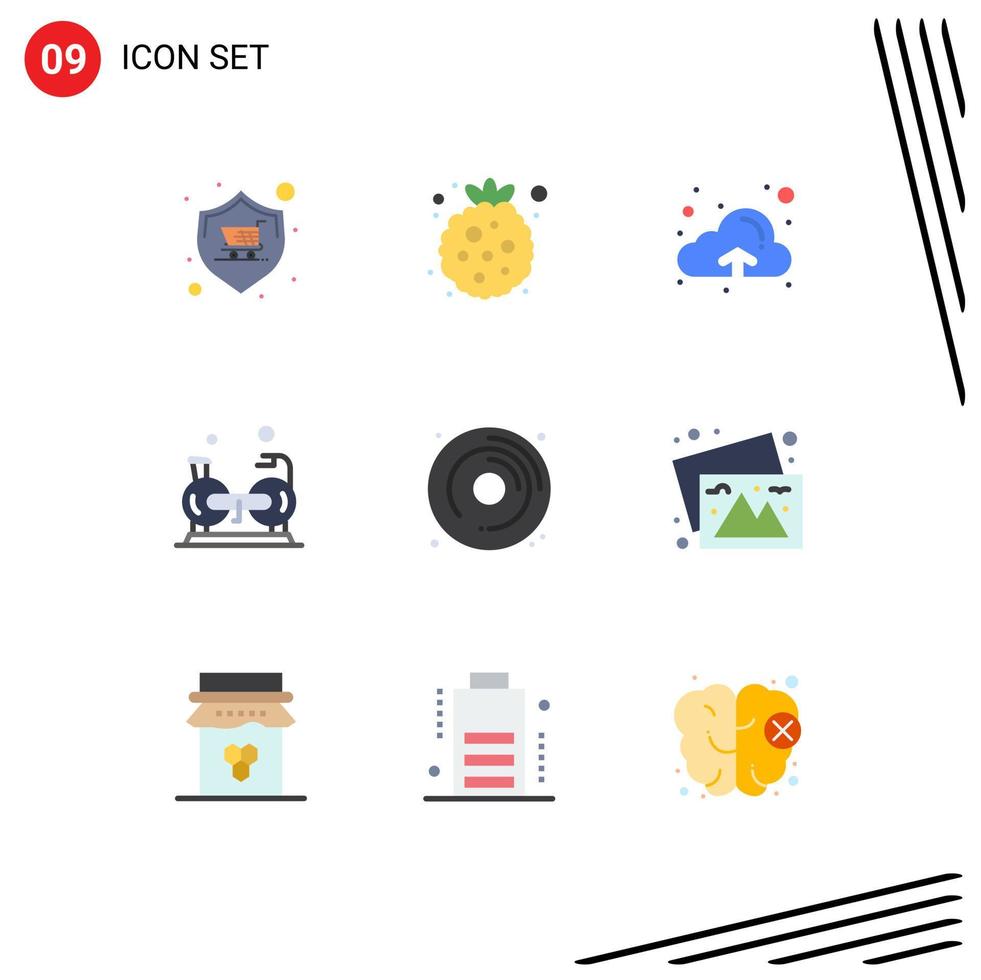 Set of 9 Modern UI Icons Symbols Signs for cd gym raspberry fitness cycling Editable Vector Design Elements