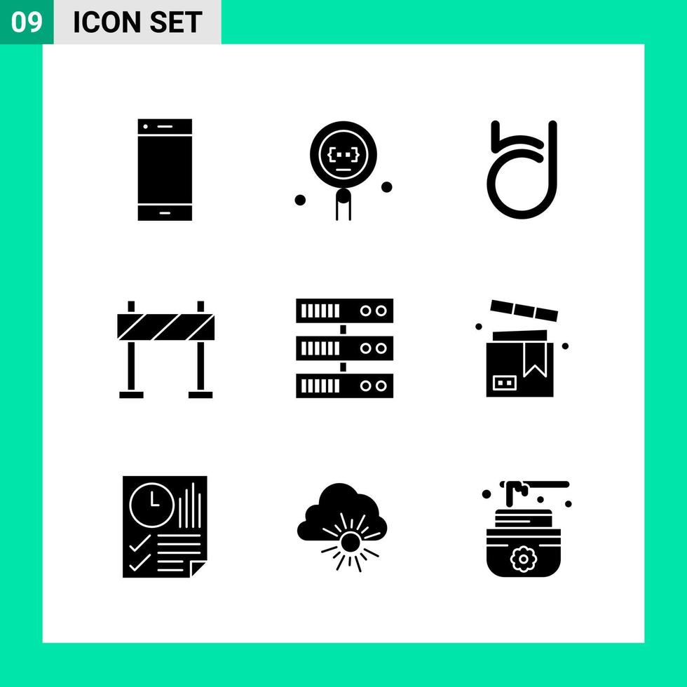 paquete de 9 iconos de estilo sólido conjunto de símbolos de glifo para imprimir signos creativos aislados en fondo blanco 9 conjunto de iconos fondo de vector de icono negro creativo