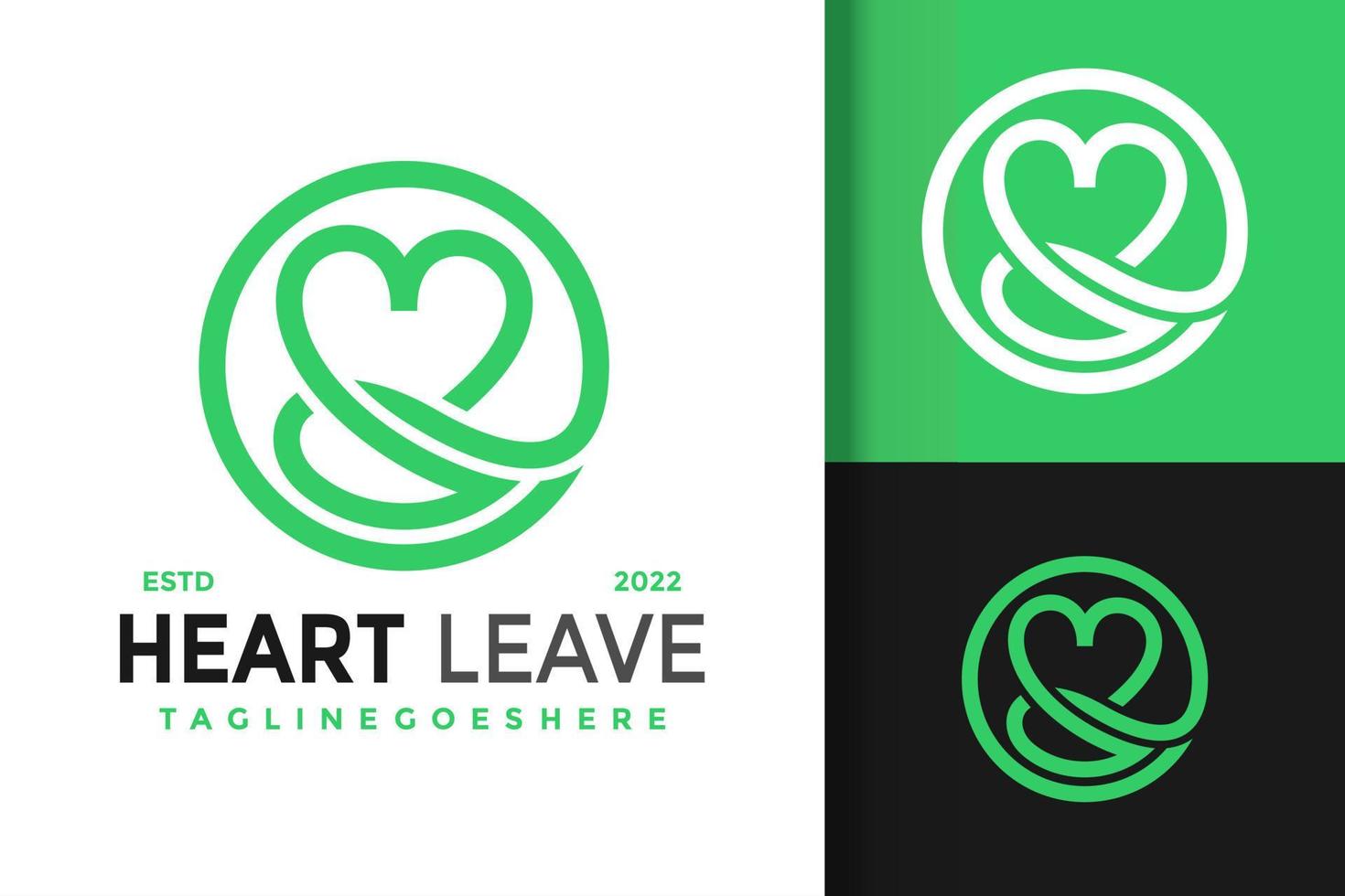 diseño de logotipo de hoja de corazón natural, vector de logotipos de identidad de marca, logotipo moderno, plantilla de ilustración vectorial de diseños de logotipos