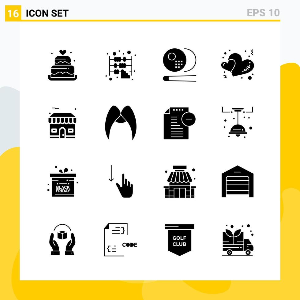 Collection of 16 Universal Solid Icons Icon Set for Web and Mobile Creative Black Icon vector background