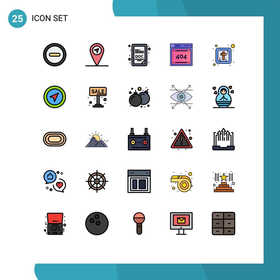 25 User Interface Filled line Flat Color Pack of modern Signs and Symbols of pointer location file religious christianity Editable Vector Design Elements