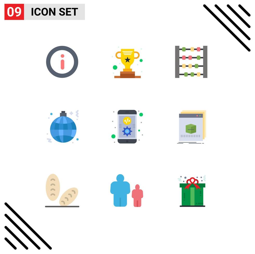 9 User Interface Flat Color Pack of modern Signs and Symbols of development app counter world hang Editable Vector Design Elements