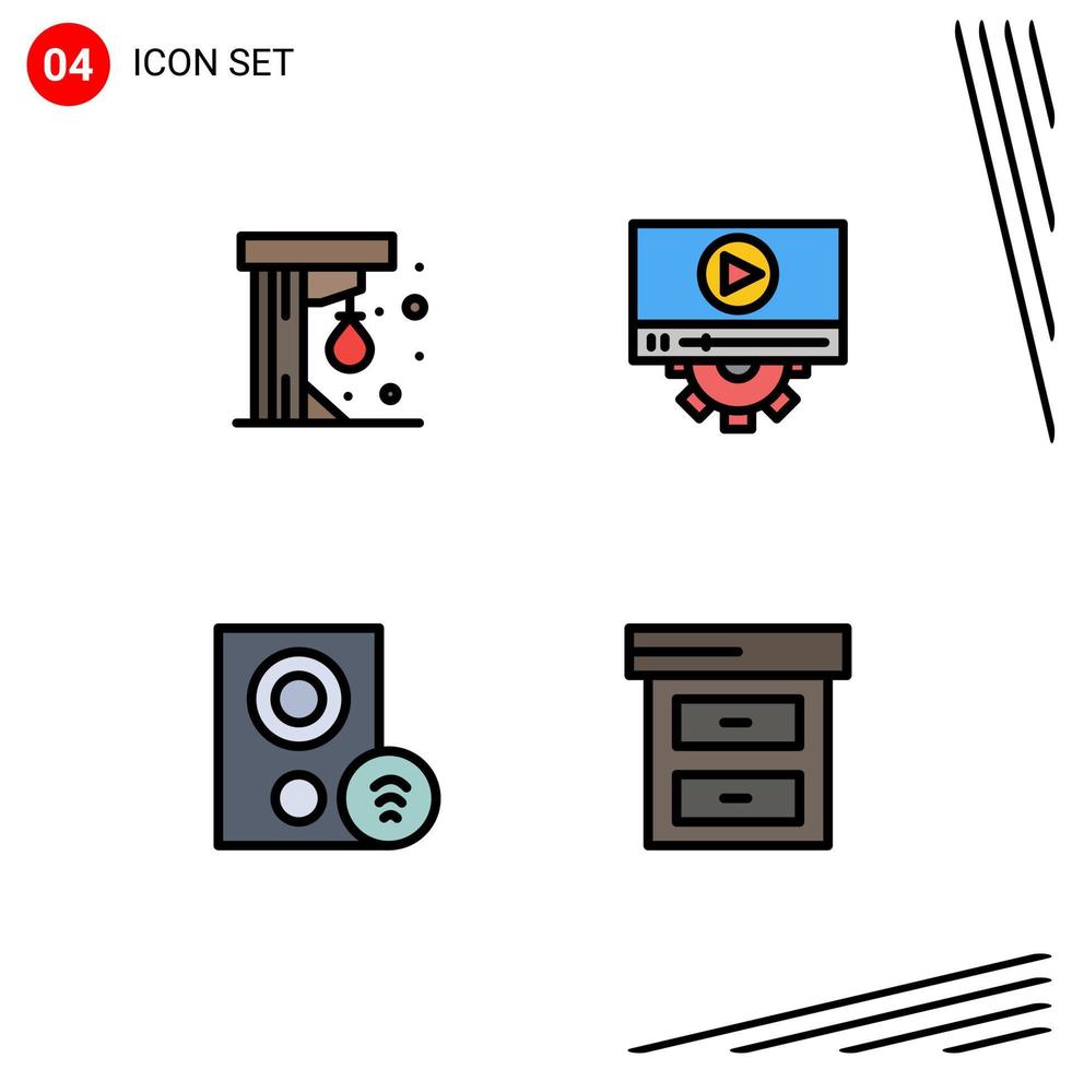 Pack of 4 creative Filledline Flat Colors of punching ball devices play setting hardware Editable Vector Design Elements