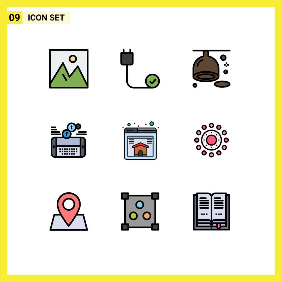 Pictogram Set of 9 Simple Filledline Flat Colors of facebook game devices mobile fruit Editable Vector Design Elements