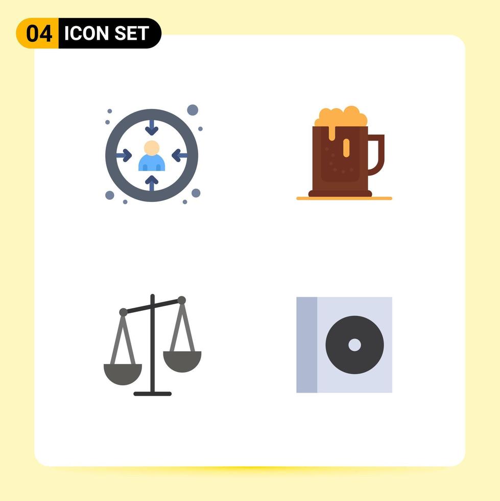 conjunto de pictogramas de 4 iconos planos simples de usuario de equilibrio de centricidad celebran elementos de diseño vectorial editables de finanzas vector