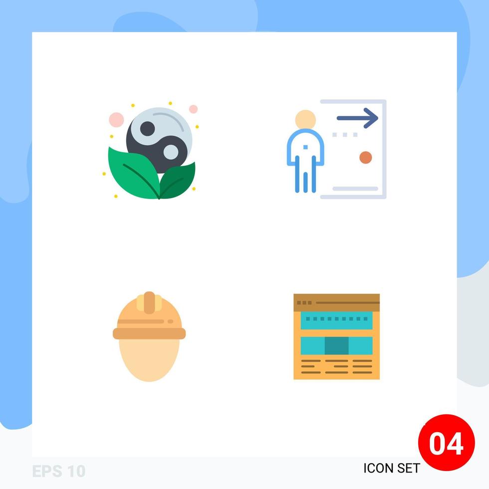 4 Universal Flat Icons Set for Web and Mobile Applications symbol cap leaf fired helmet Editable Vector Design Elements