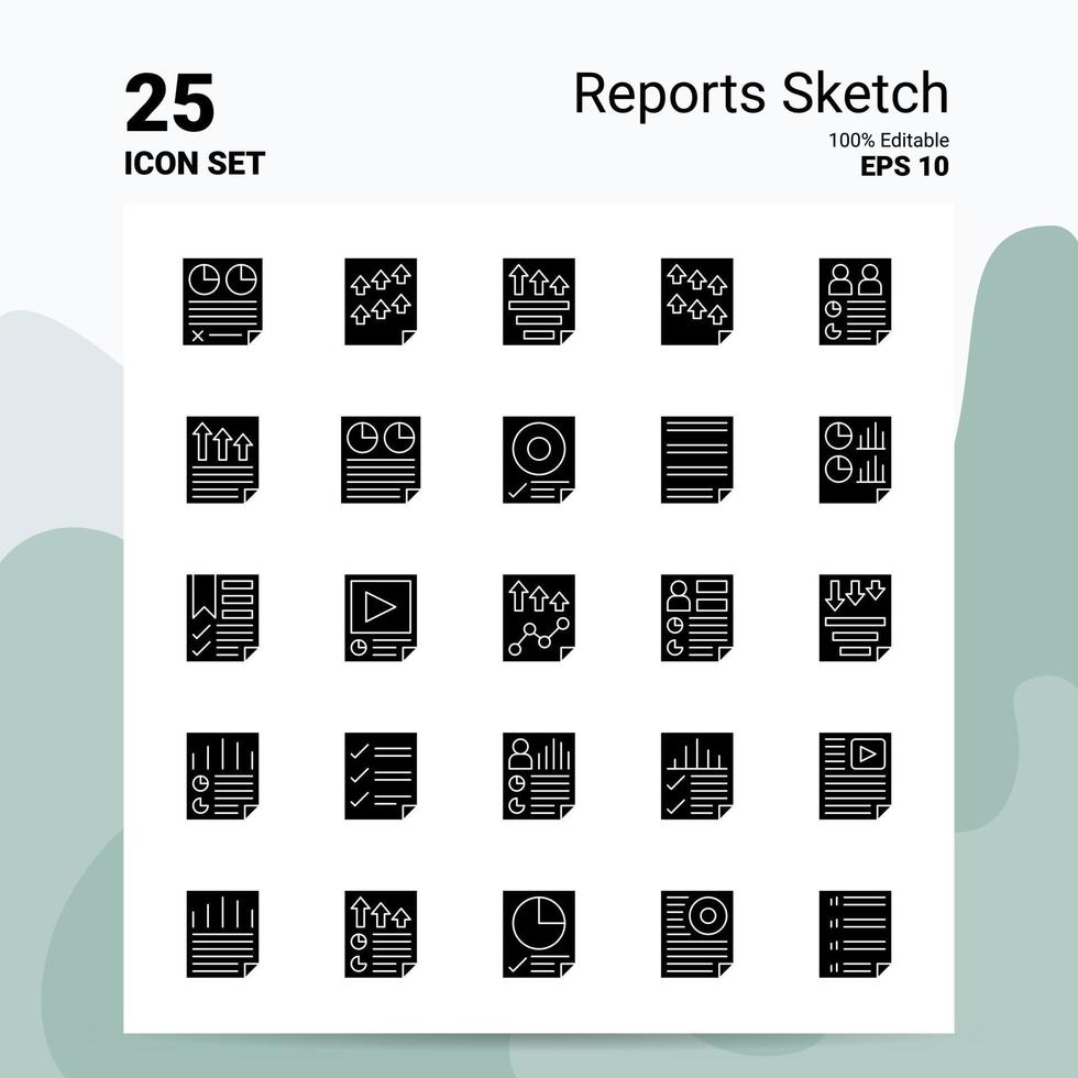 25 Reports Sketch Icon Set 100 Editable EPS 10 Files Business Logo Concept Ideas Solid Glyph icon design vector