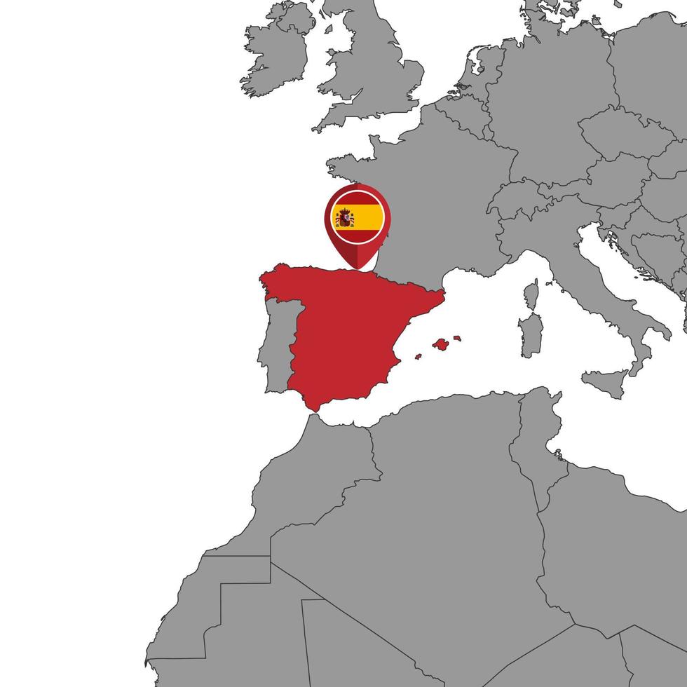 Pin map with Spain flag on world map.Vector illustration. vector