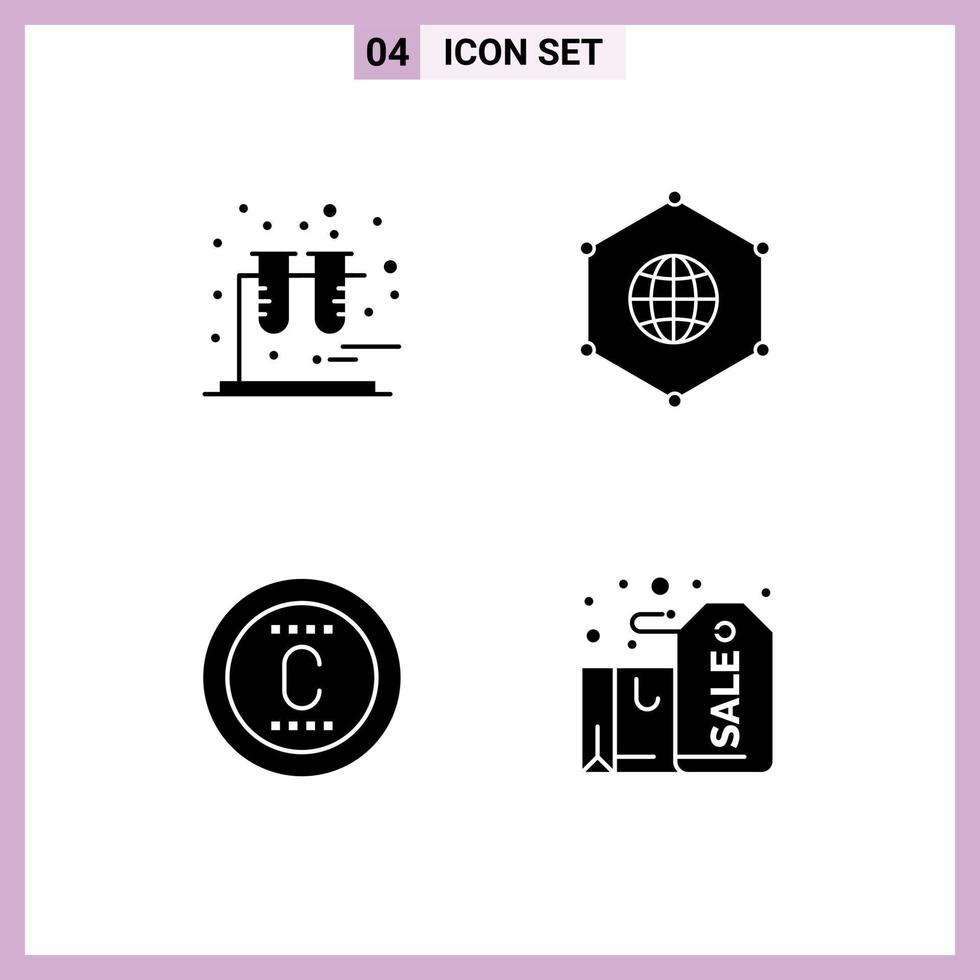 4 User Interface Solid Glyph Pack of modern Signs and Symbols of chemistry protection network connection trademark Editable Vector Design Elements