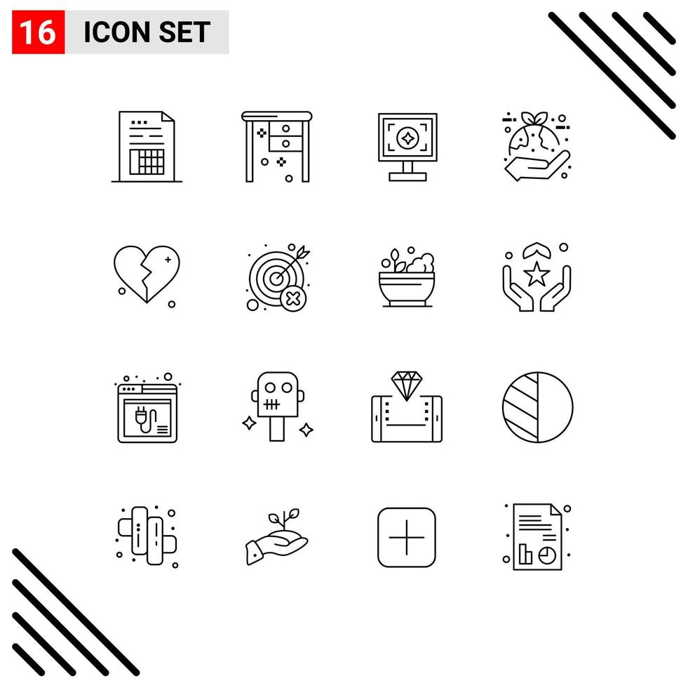 conjunto de 16 iconos de interfaz de usuario modernos símbolos signos para protección de escritorio de trabajo ecológico de hoja elementos de diseño vectorial editables de impresión vector