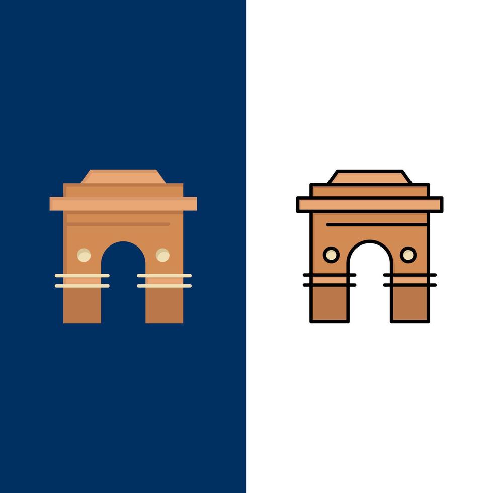 cultura global hinduismo india indio srilanka templo iconos planos y llenos de línea conjunto de iconos vector fondo azul