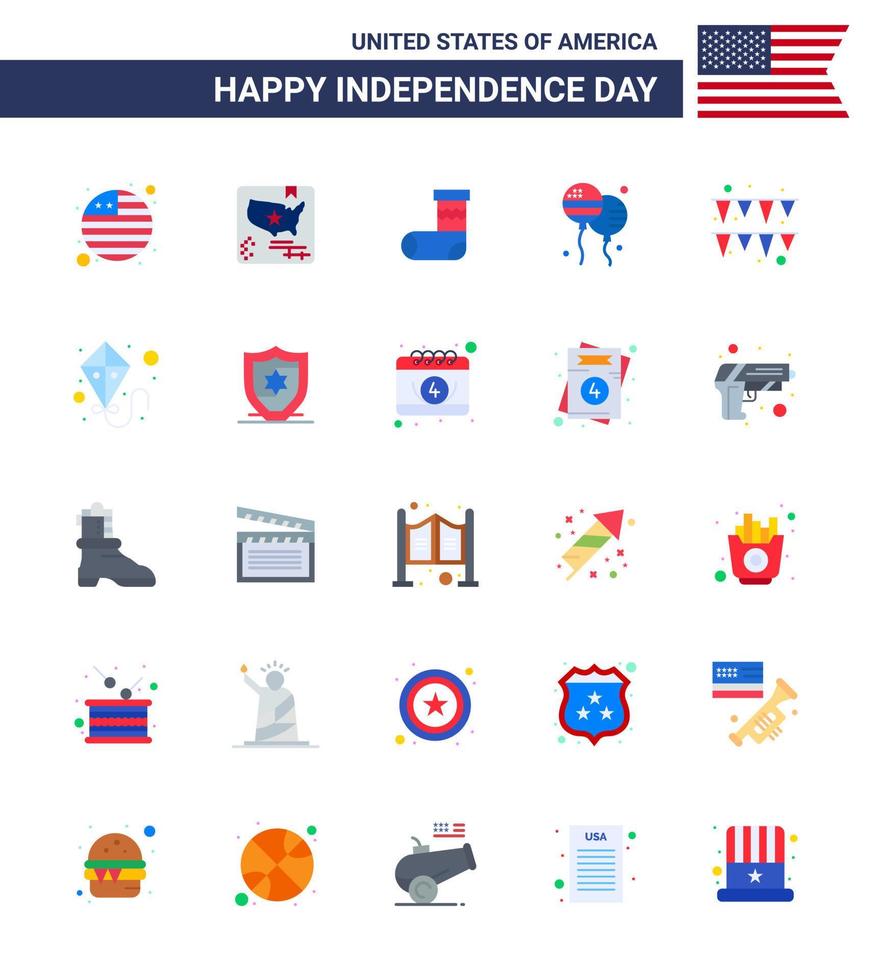 Pack of 25 creative USA Independence Day related Flats of paper festival christmas american bloons Editable USA Day Vector Design Elements
