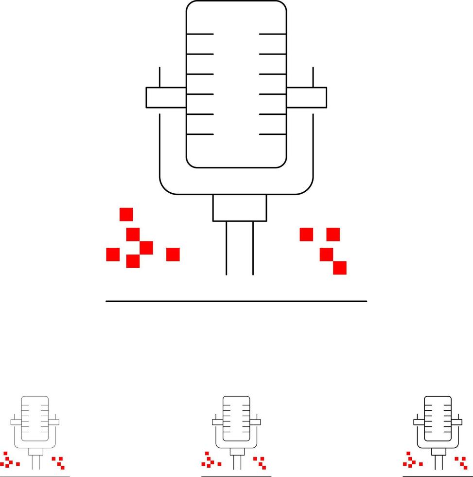 Mic Microphone Professional Recording Bold and thin black line icon set vector