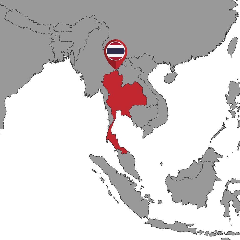 Pin map with Thailand flag on world map. Vector illustration.