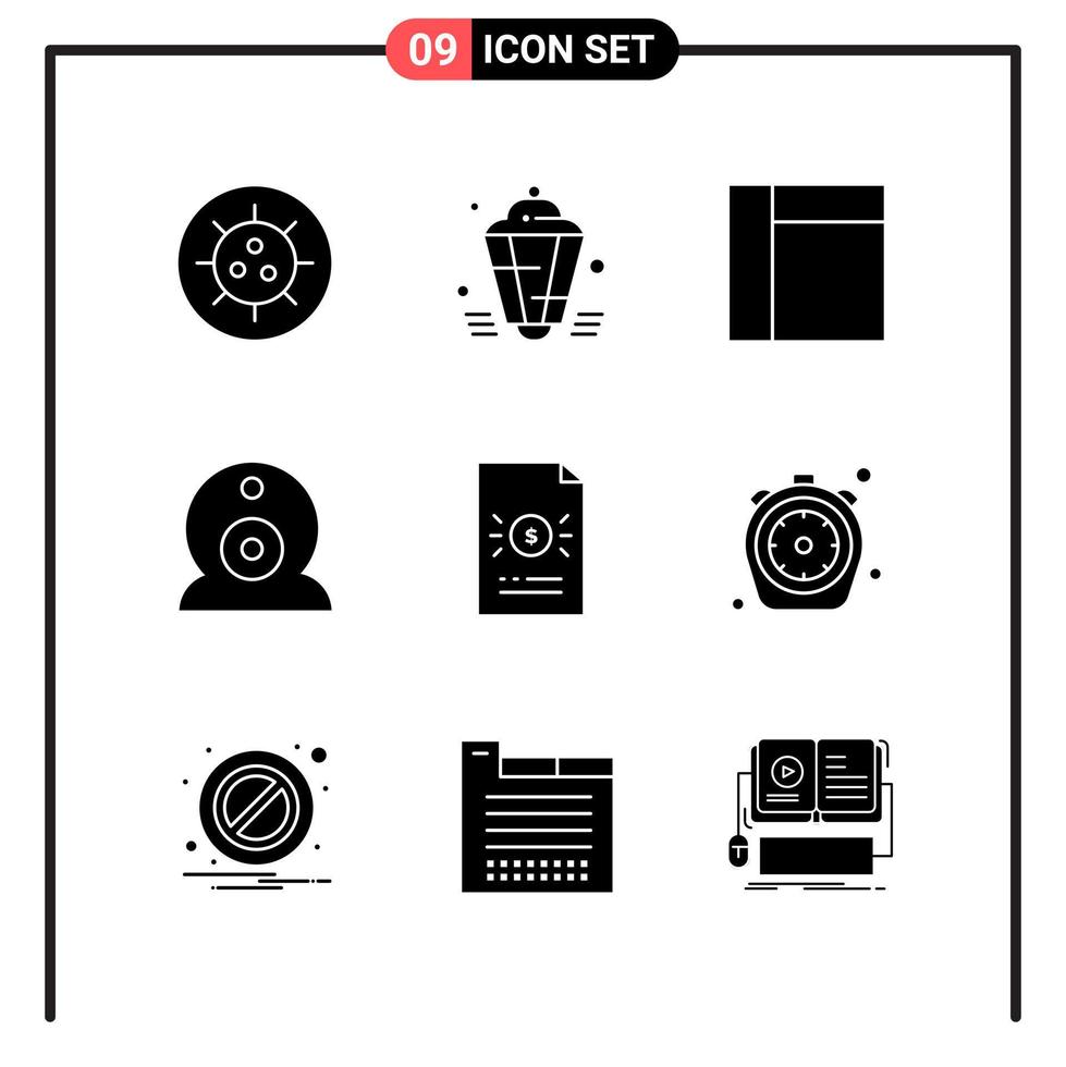 conjunto de 9 iconos de estilo sólido para web y símbolos de glifos móviles para imprimir signos de iconos sólidos aislados en fondo blanco 9 conjunto de iconos fondo de vector de icono negro creativo